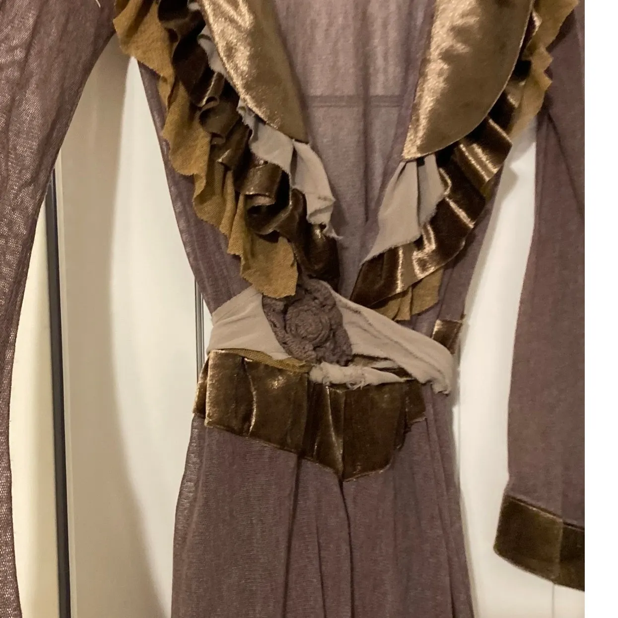 Velvet Ruffle Sheer Brown Duster Kimono Robe Medium Ethereal Bohemian Dark Femme - Image 4