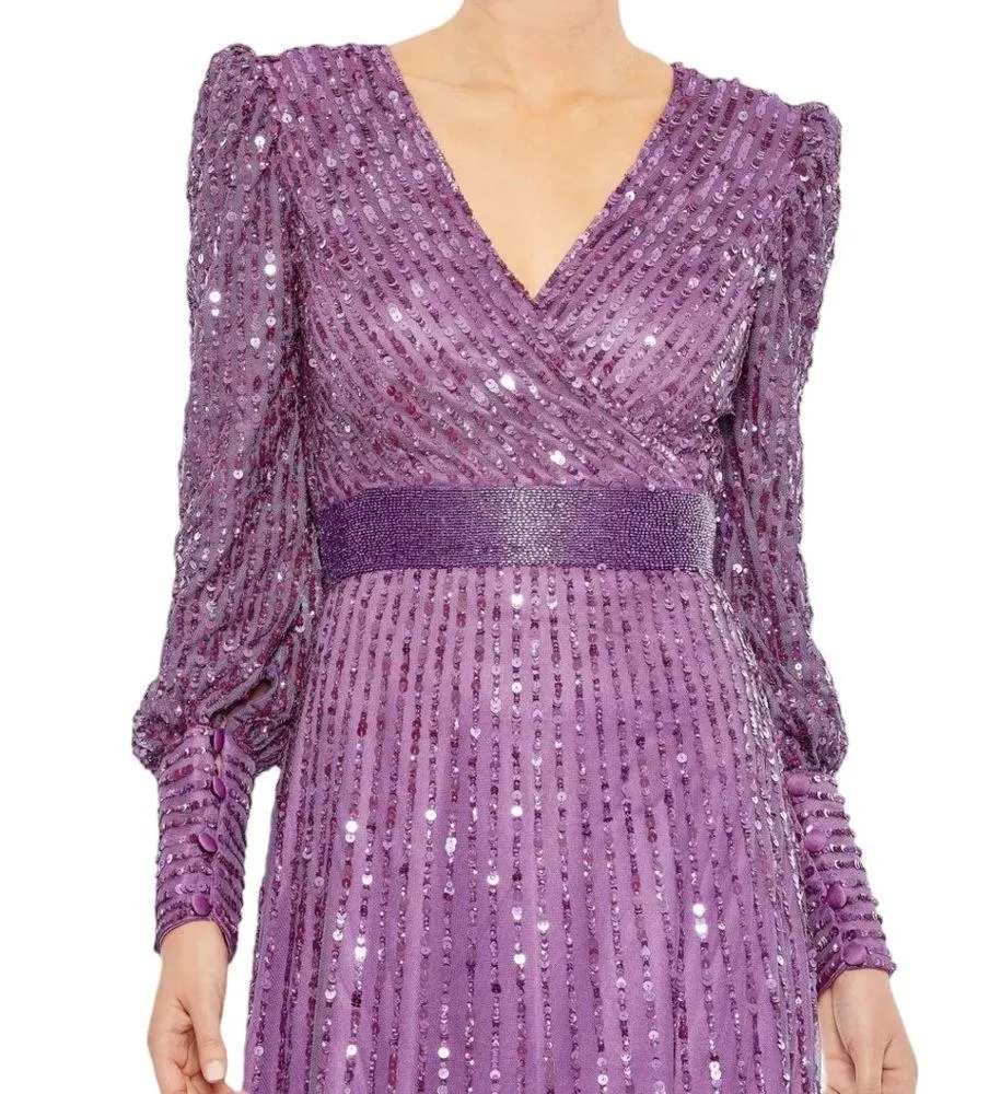 Mac Duggal Purple Sequined Wrap Over Bishop Sleeve Gown 5720 Women’s Sz 20 - Image 3