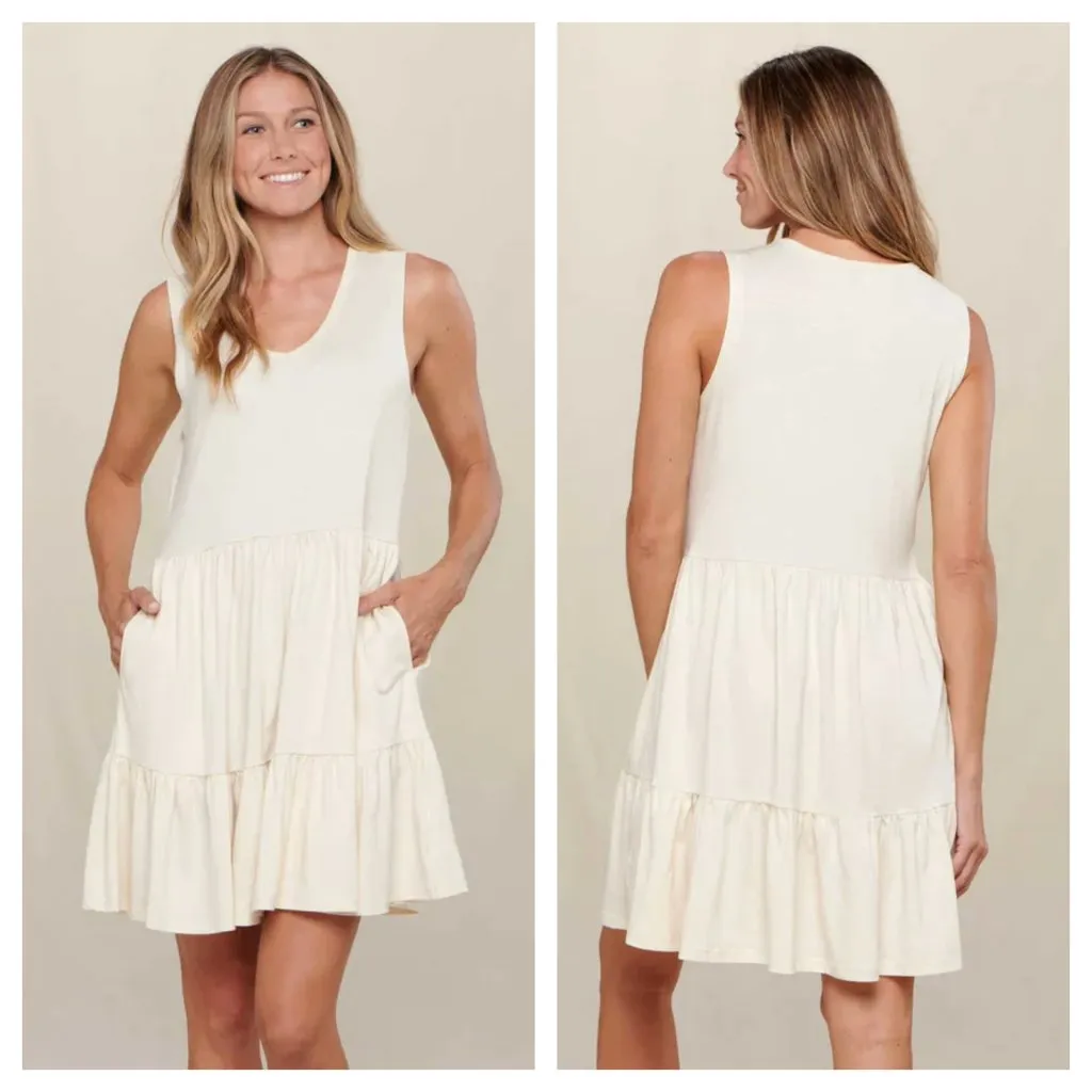 Toad & Co Marley Tiered Sleeveless Dress Cream Organic Cotton Women's XS - Image 2