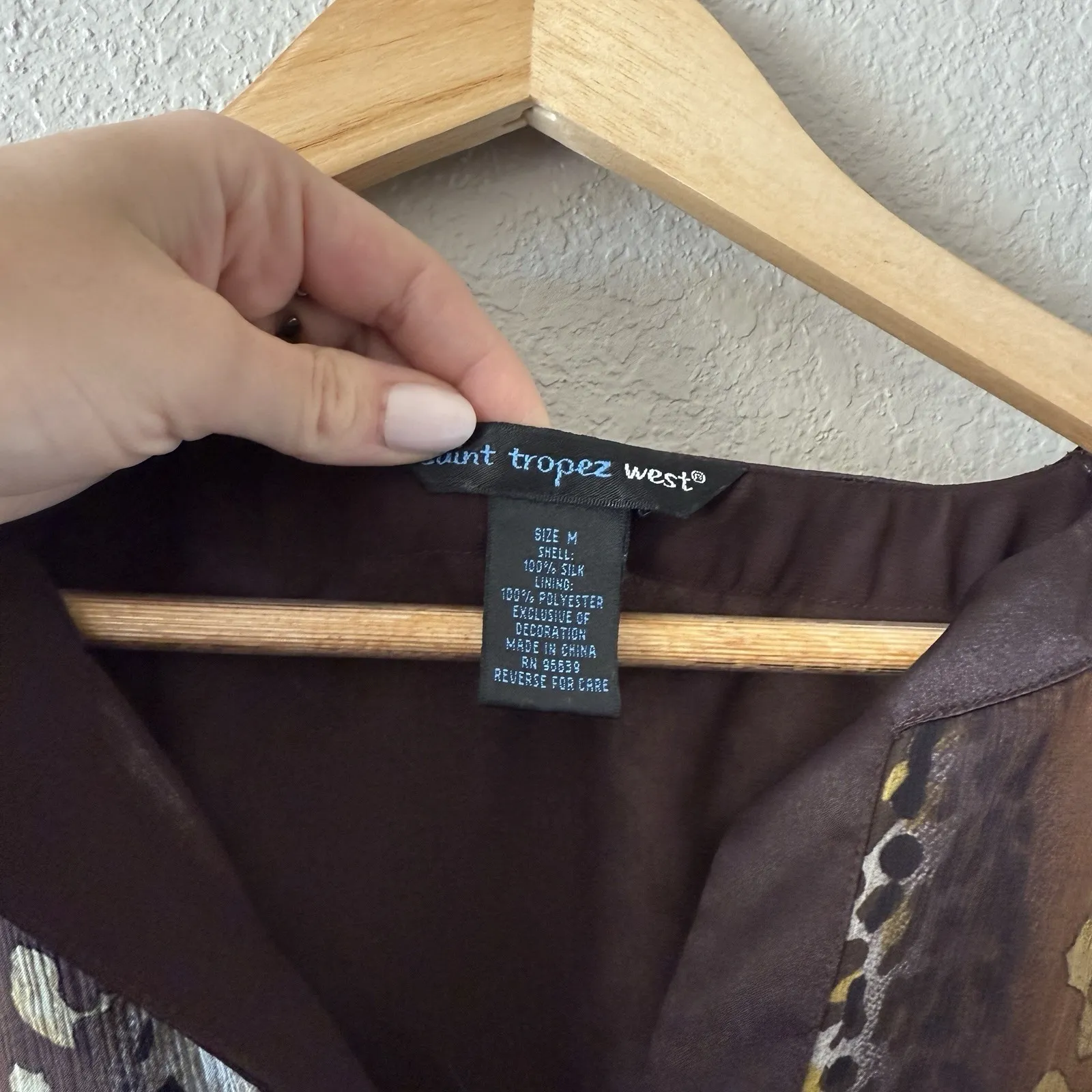 Y2K 100% Silk St. Tropez West Animal Print Bell Sleeve Blouse Brown Cheetah M‎ - Image 5