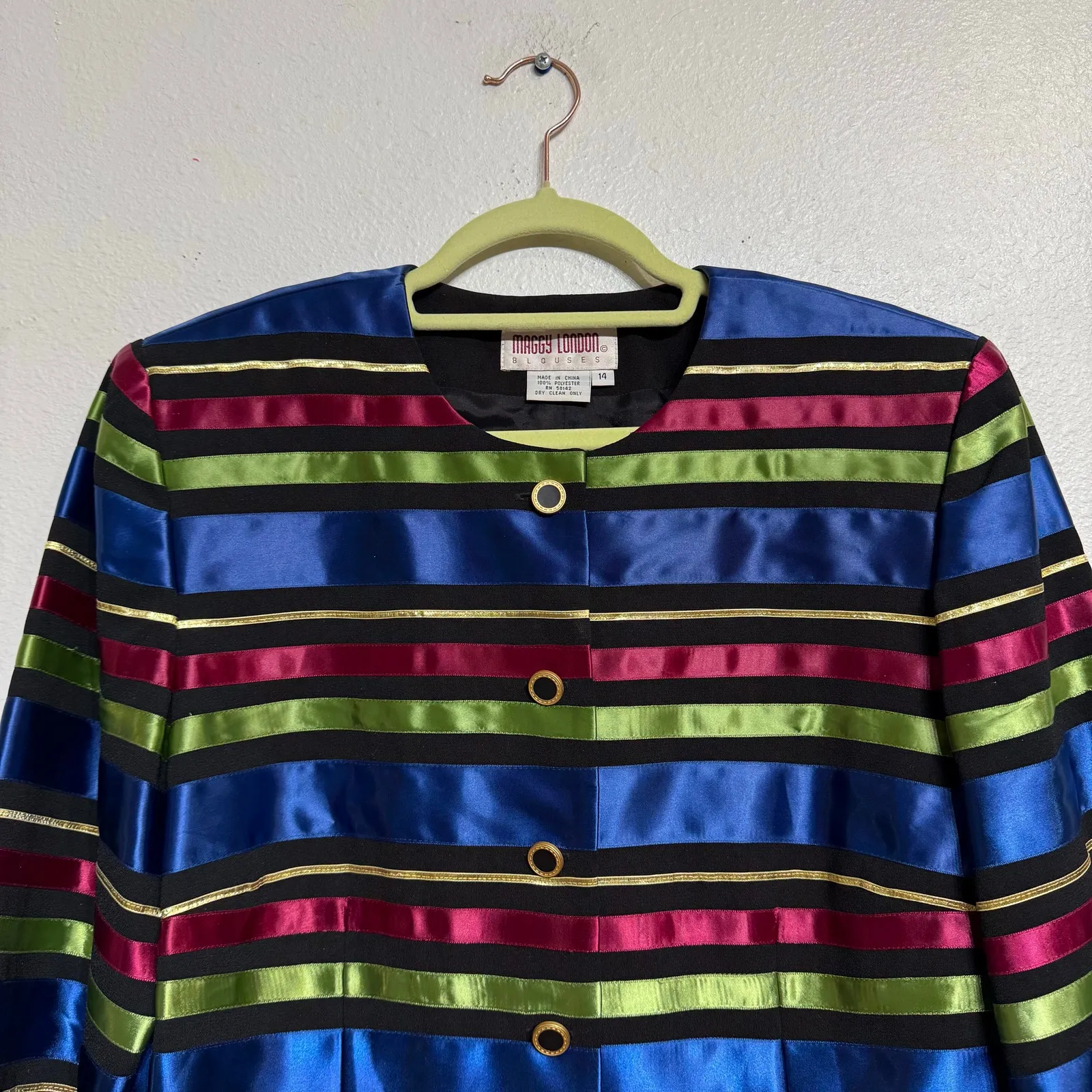 Maggy London Black Metallic Striped Vintage Blazer Sz 14 - Image 3