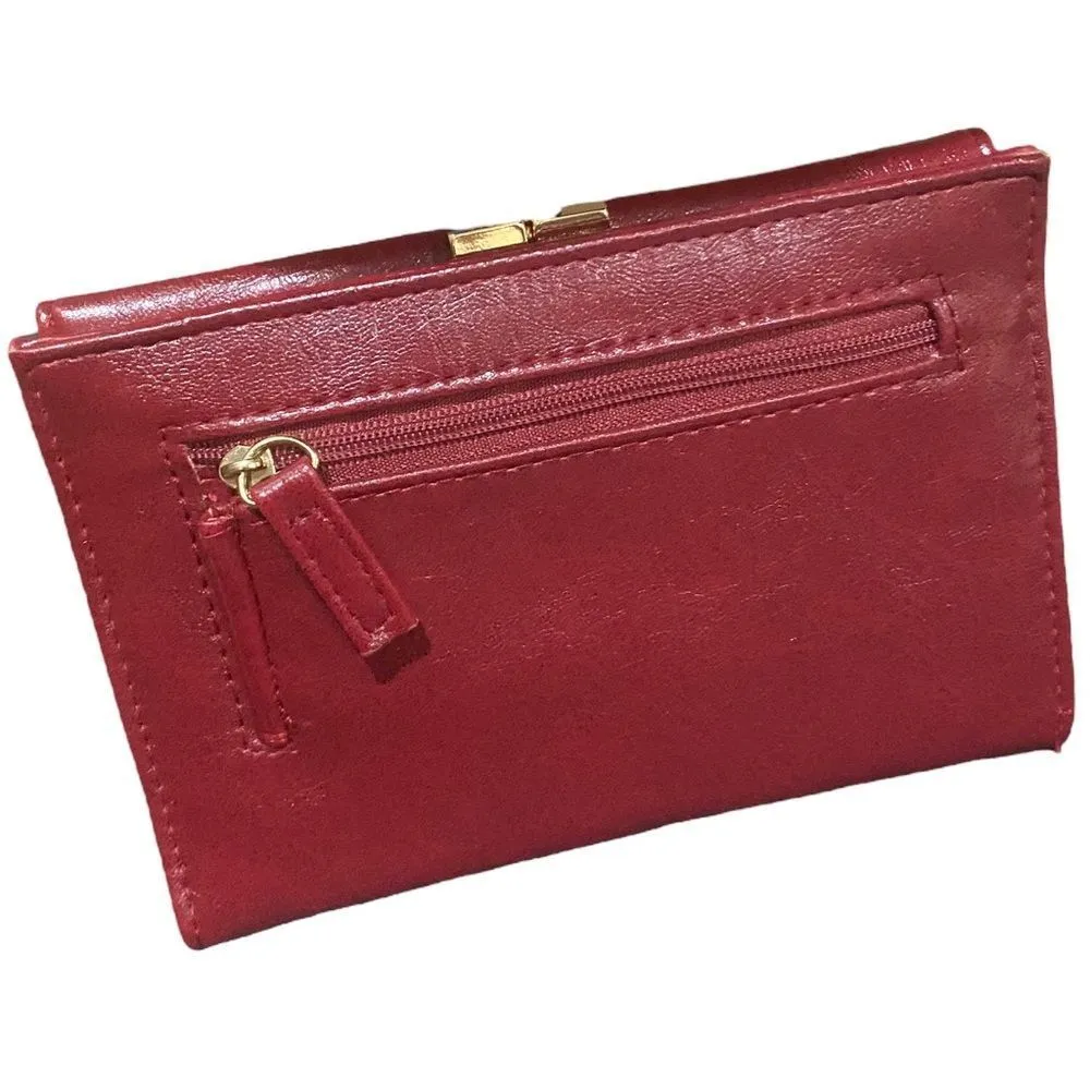 Time and Tru Frame Flap Wallet Burgundy Vinyl ID Window Card Slots Red - Image 4