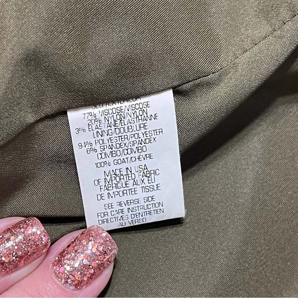 Theory Yaisa Pryor Leather Sleeve Blazer Jacket Olive Green & Black Large - Image 14