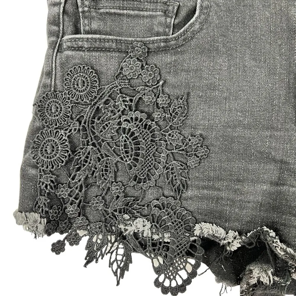 American Eagle Hi Rise Shortie Super Super Stretch X Black Crochet Detail Size 8 - Image 2