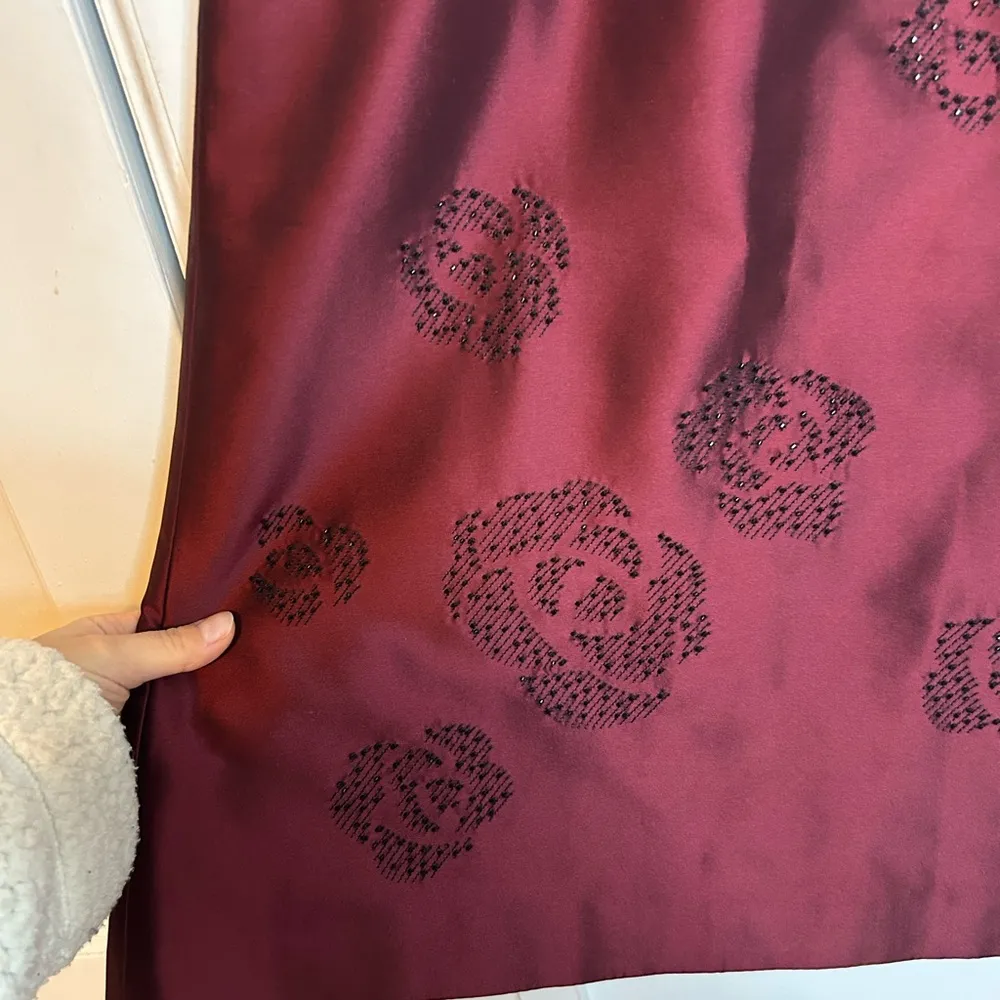 Ann Taylor Vintage Burgundy Beaded Floral Silk Skirt - Image 5