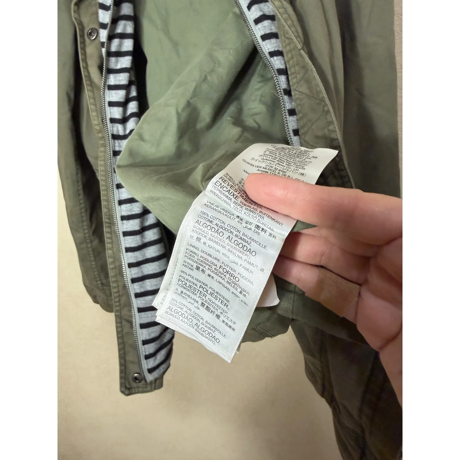 Roxy Military Jacket Olive Green Hooded Drawstring Pockets M - Image 7