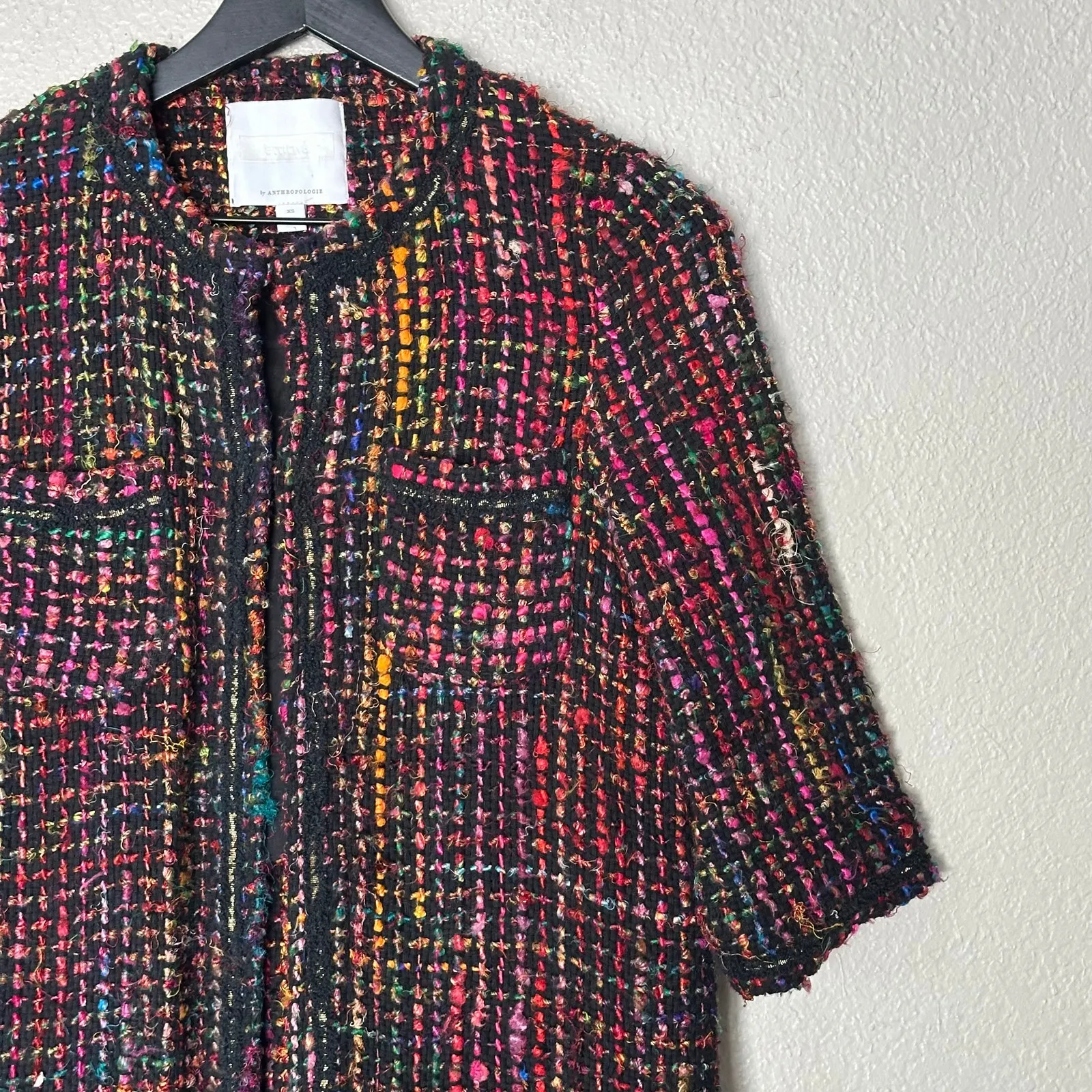 Anthropologie Ett Twa Rainbow Tweed Berwyn Long‎ Jacket Twee Preppy Size XS - Image 4
