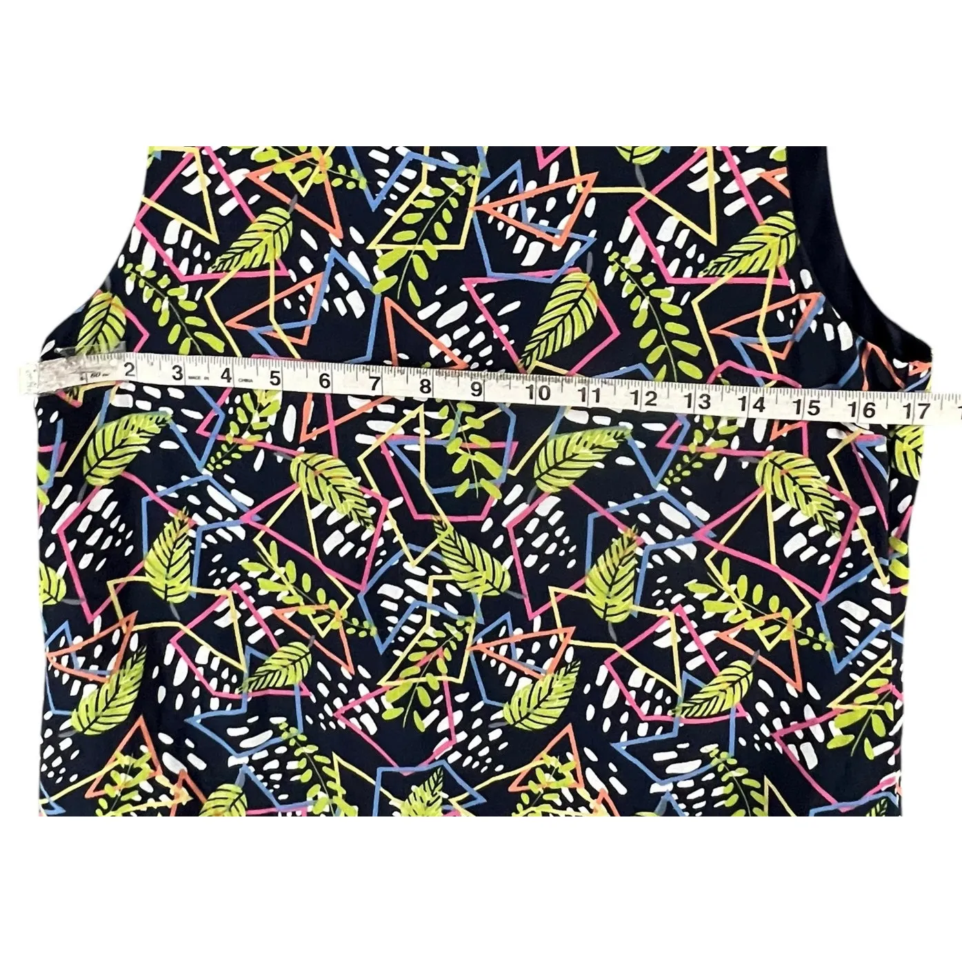 THML Dress S Blue Green Floral Geo Sleeveless Ruffle Neck Peplum Hem Boho Chic - Image 7