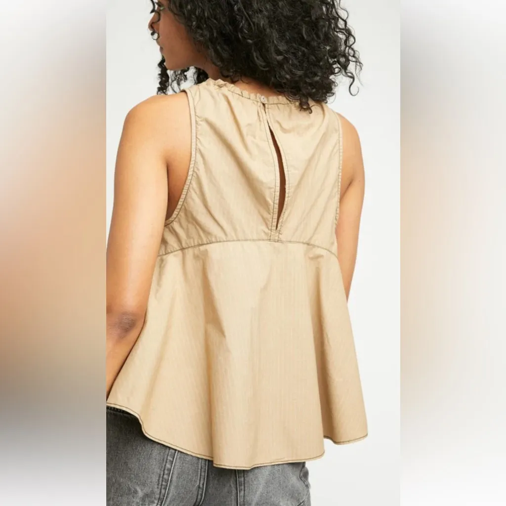 Free People Carla Tonal Striped Top in Sage NWOT Size Large Retail $78 - Image 2