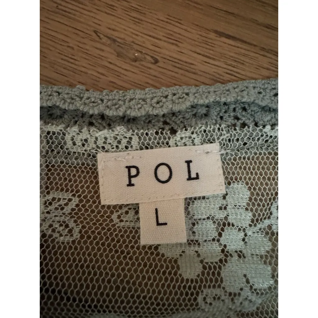 POL Anthropologie Women Sz Large Green Lace Lightweight Boho Open Front Cardigan - Image 3