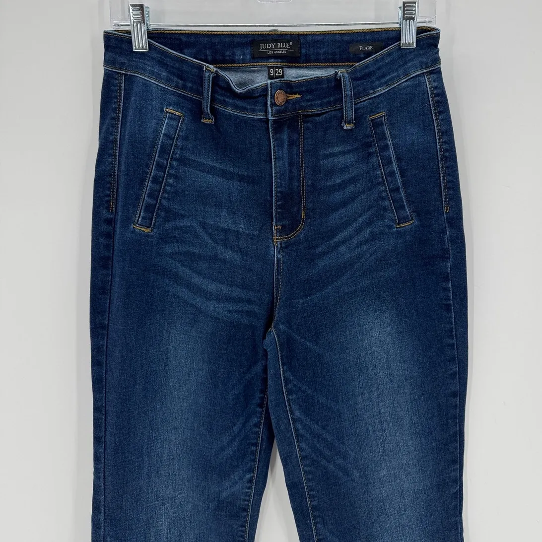 Judy Blue dark wash high waisted flare jean size 9/29 retro western bohemian - Image 3
