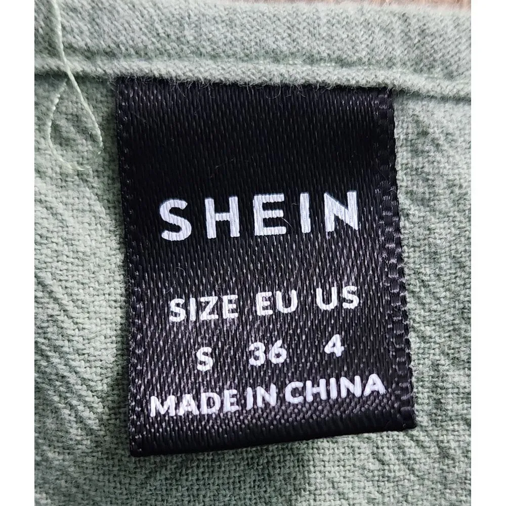 SHEIN Sage Green Cotton Peplum Top Flutter Sleeve‎ V-Neck Blouse Size S - Image 3