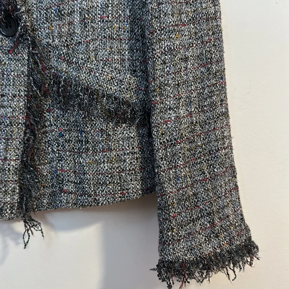 Armani Collezioni Virgin Wool tweed fringe spring button blazer jacket multi - Image 4