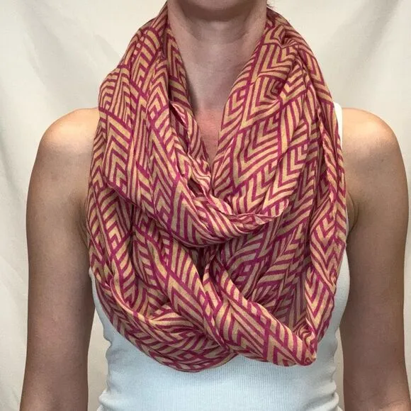 Unbranded Women's Lightweight Geometric Infinity Neck Scarf Magenta Pink Brown - Image 1