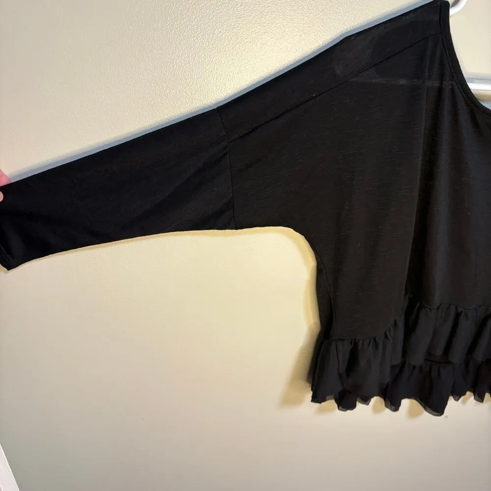 Green Envelope Black Long Sleeve Peplum Blouse Small Cropped Boatneck Staple - Image 9