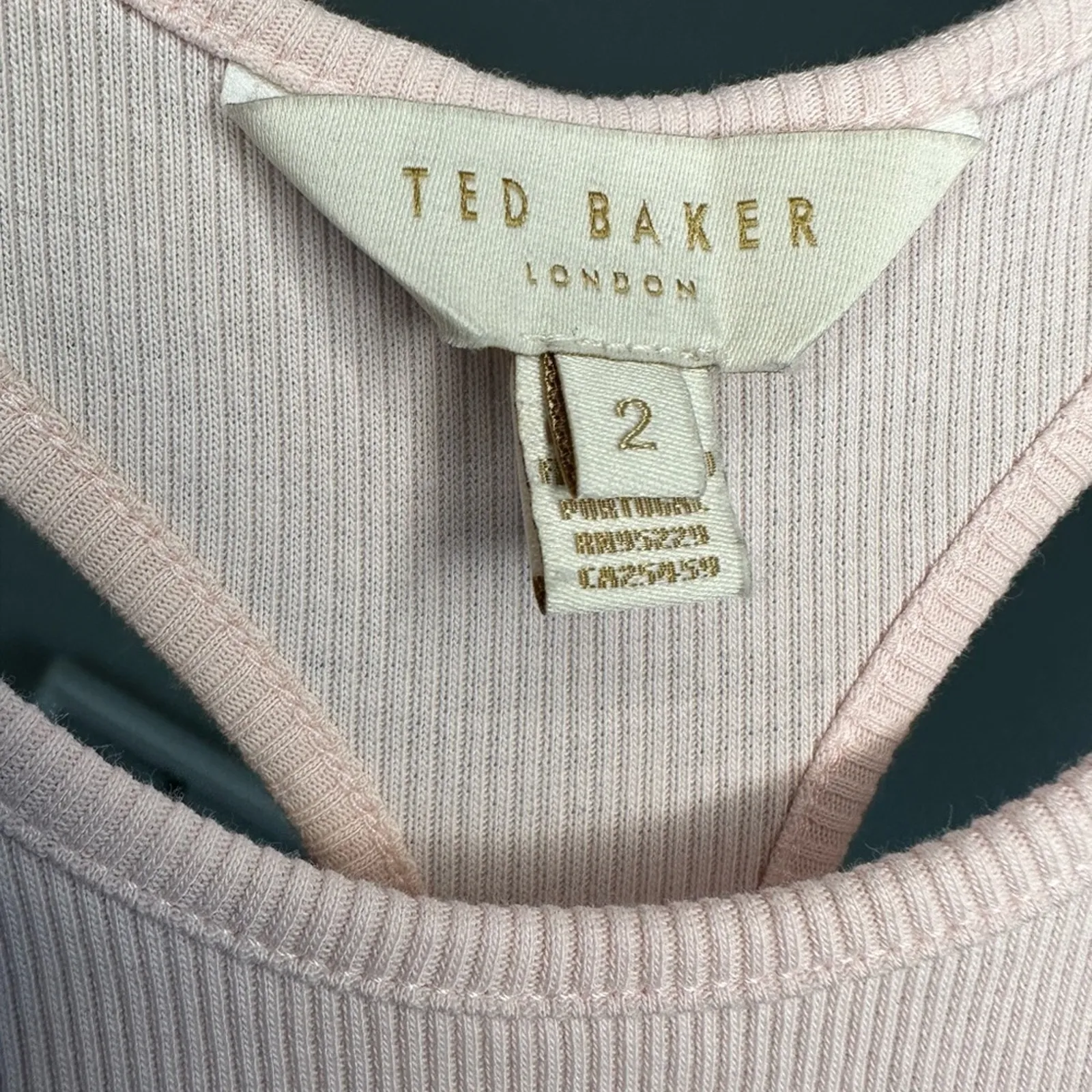 Ted Baker London Pink Tank Top Ribbed Minimalist Elevated Basic Indie Hipster - Image 3
