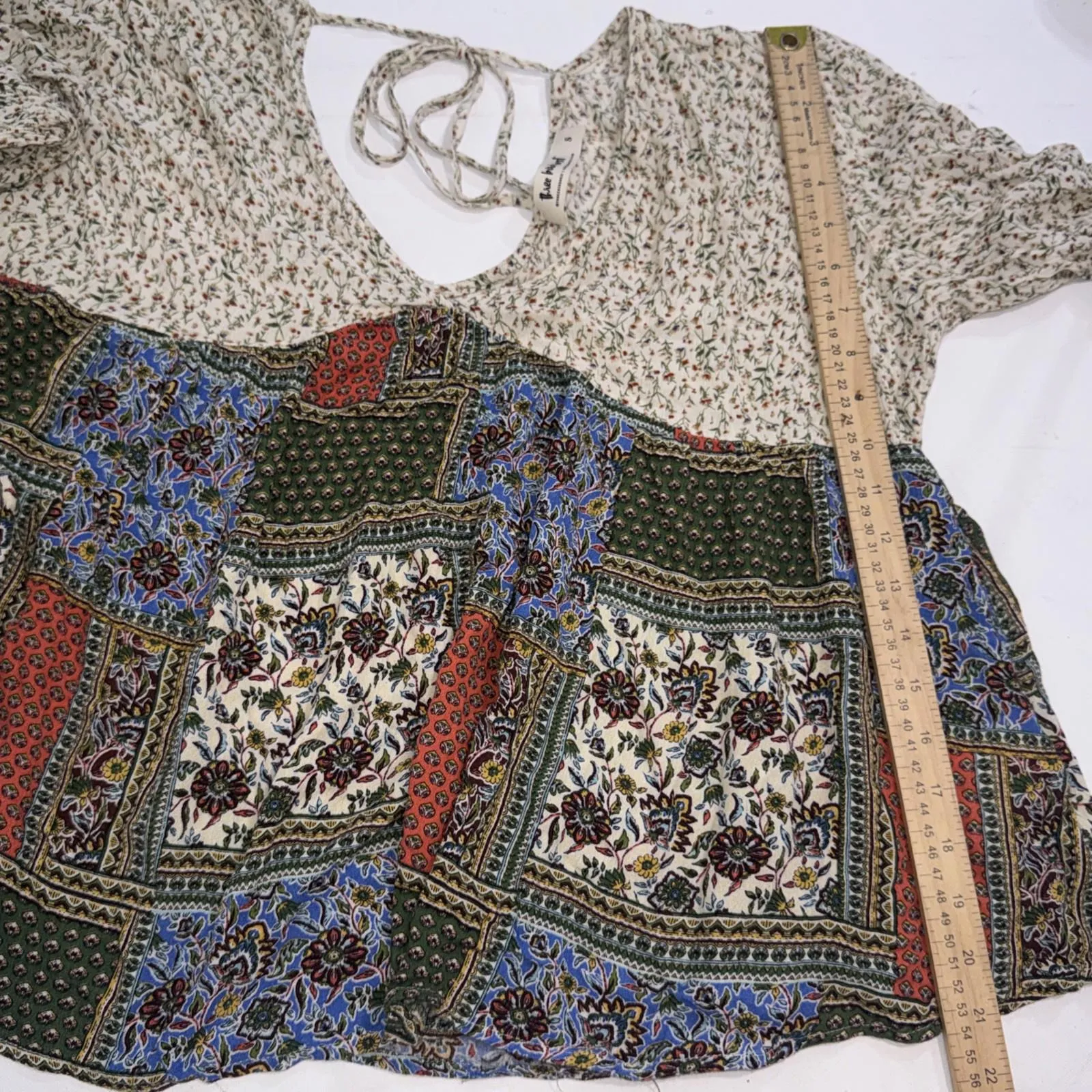 Three Bird Nest Gypsy Hippie Bell Sleeve Jaded Floral Boho Peasant Blouse Top Sm - Image 13