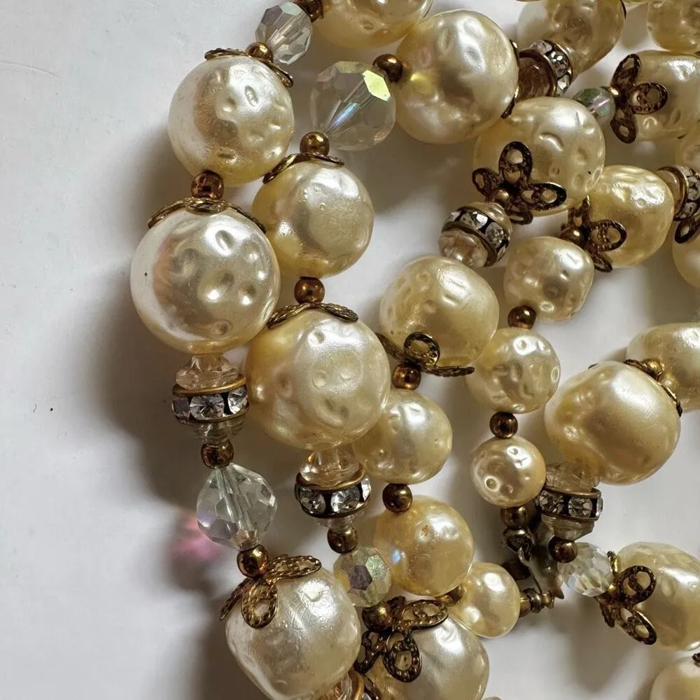 Vintage faux baroque pearl and crystal double strand necklace - Image 11