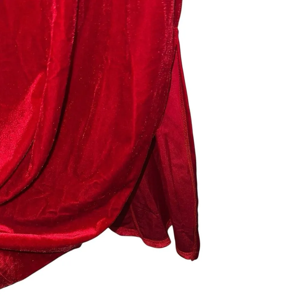 SHEIN Red Velvet Bodycon Dress Long Sleeve Ruched V-Neck Holiday Party Size L - Image 4