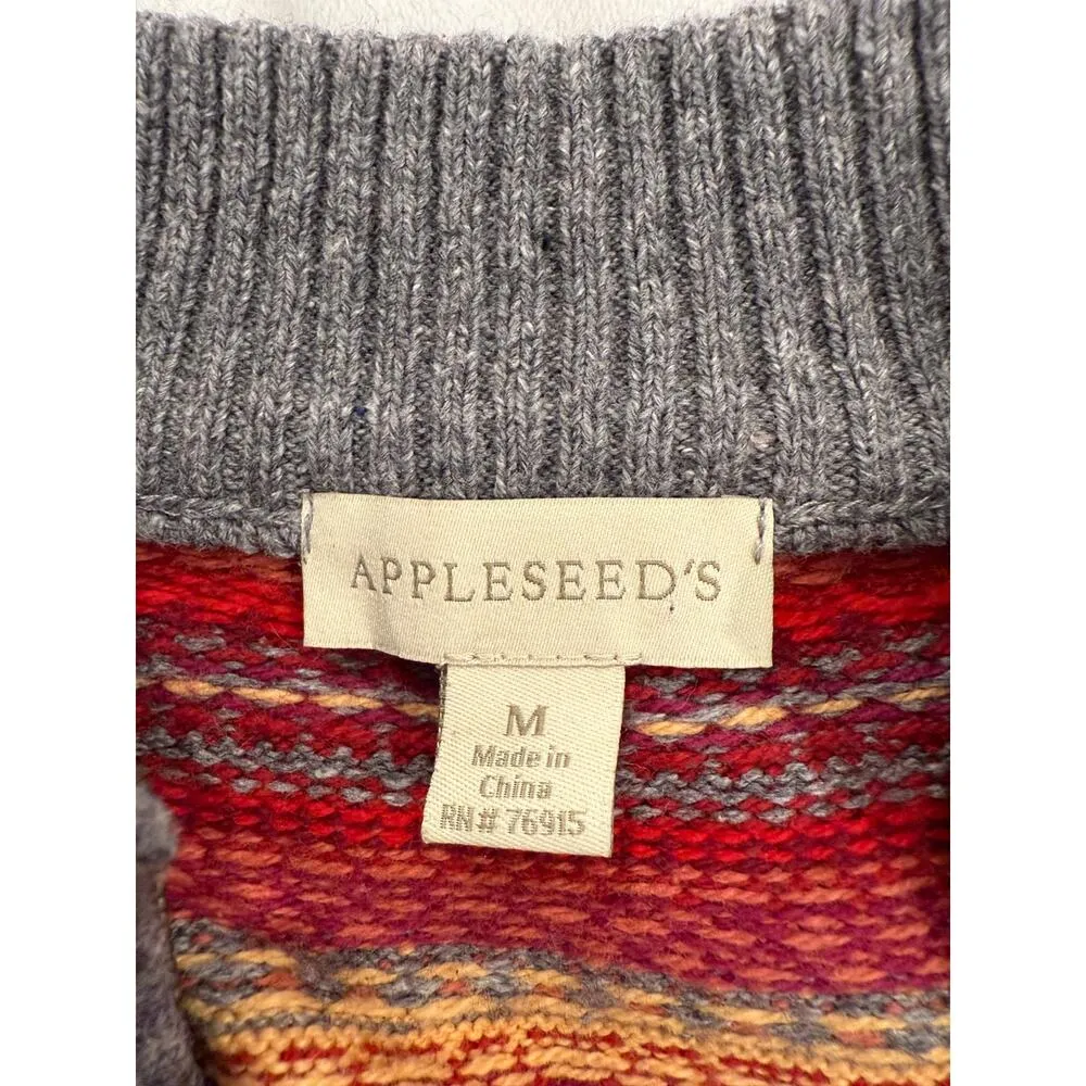 Appleseed's Long Sleeve Aztec Zip Up Cardigan Sweater Gray Red Women's Medium - Image 6