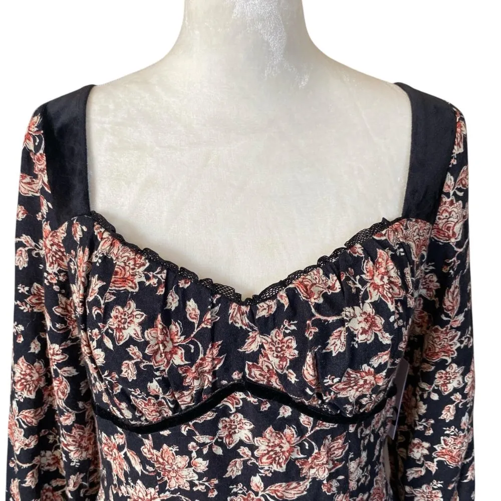 women's size medium black floral long sleeve knee length flare dress - Image 5