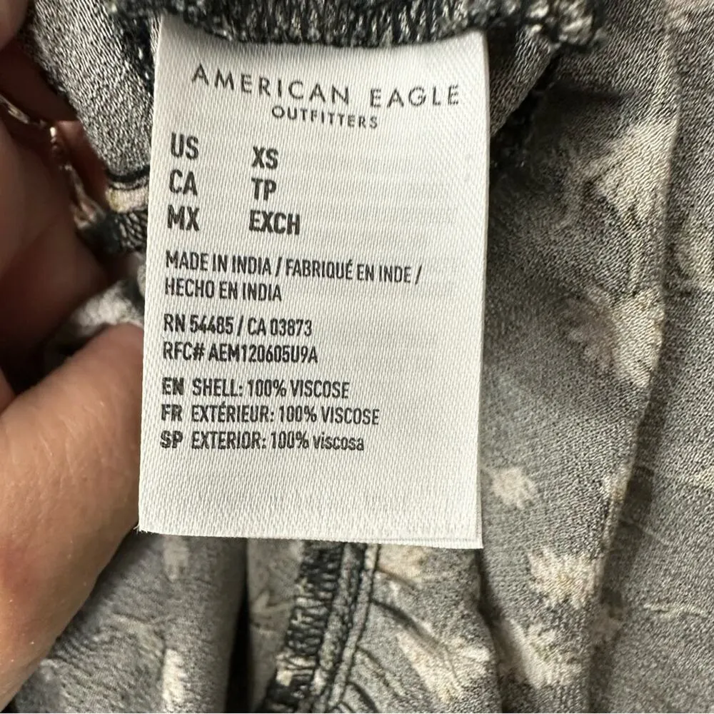 Size XS Babydoll Blouse Top Black Floral Back Cut Out Viscose - Image 10