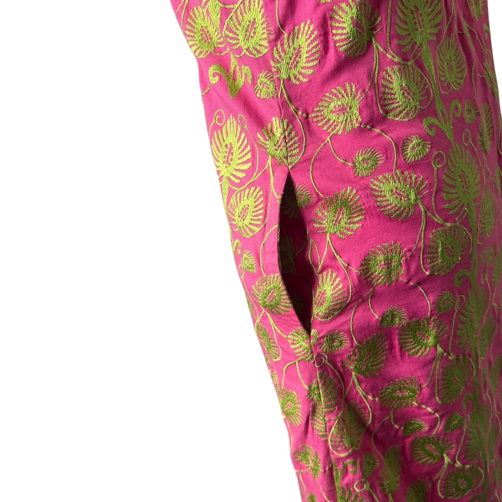 Womens Floral Embroidered Pink Green Shift Dress Size 2 Square Neck‎ Folk Ethnic - Image 5