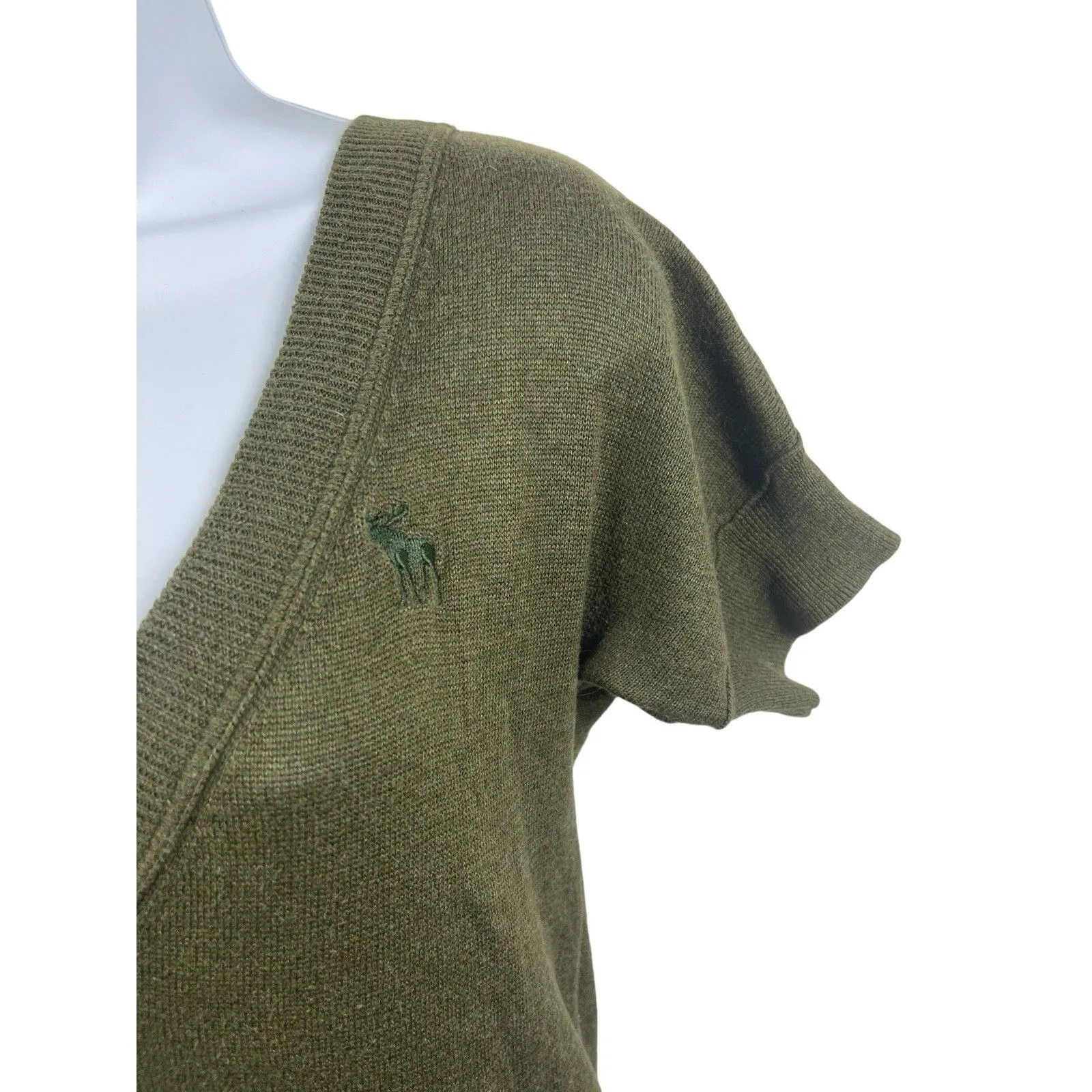 Y2K Abercrombie & Fitch Deep V-neck Short Sleeve Longer Length M Sweater READ - Image 2