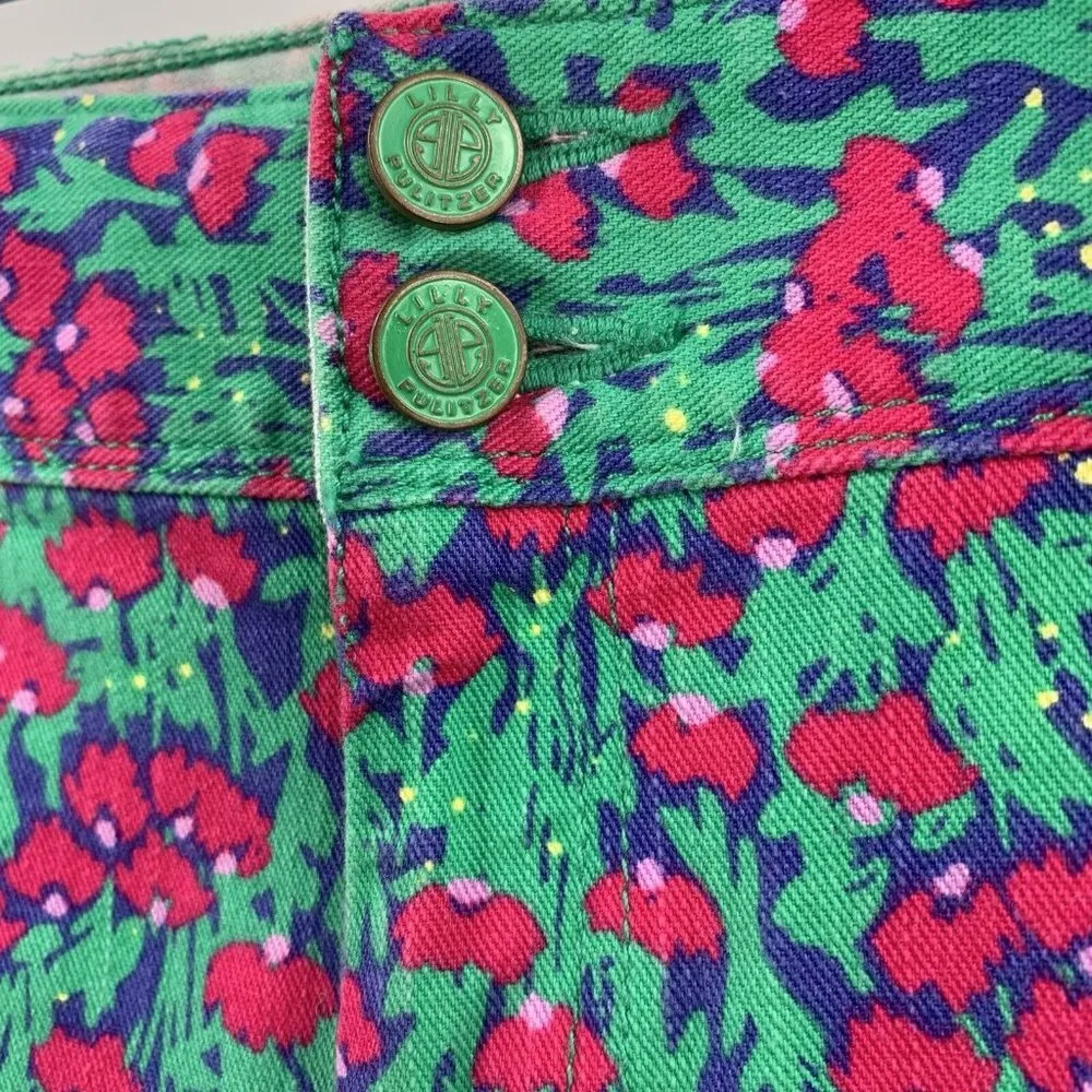 Lilly Pulitzer Worth Skinny Mini Jeans Green and Pink Floral Cotton Size 6 - Image 4