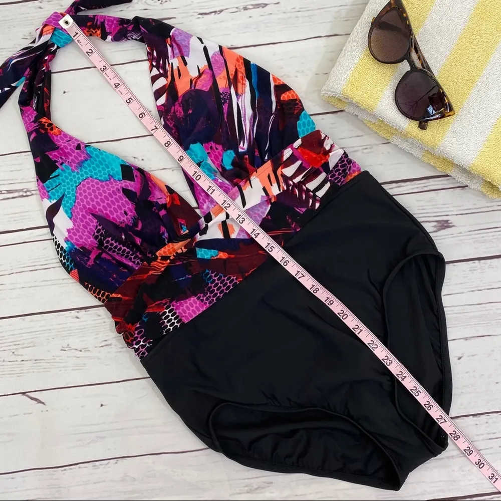 Aqua Green Halter One Piece Swimsuit L - Image 4