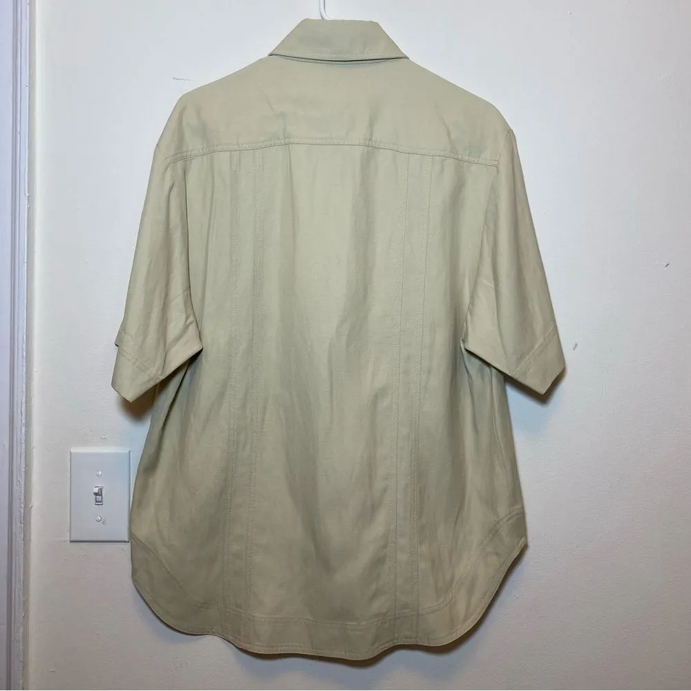 LouLou Studio NEW Moheli Viscose/Linen Short Sleeve Button Down Shirt Tan Sz XS - Image 11