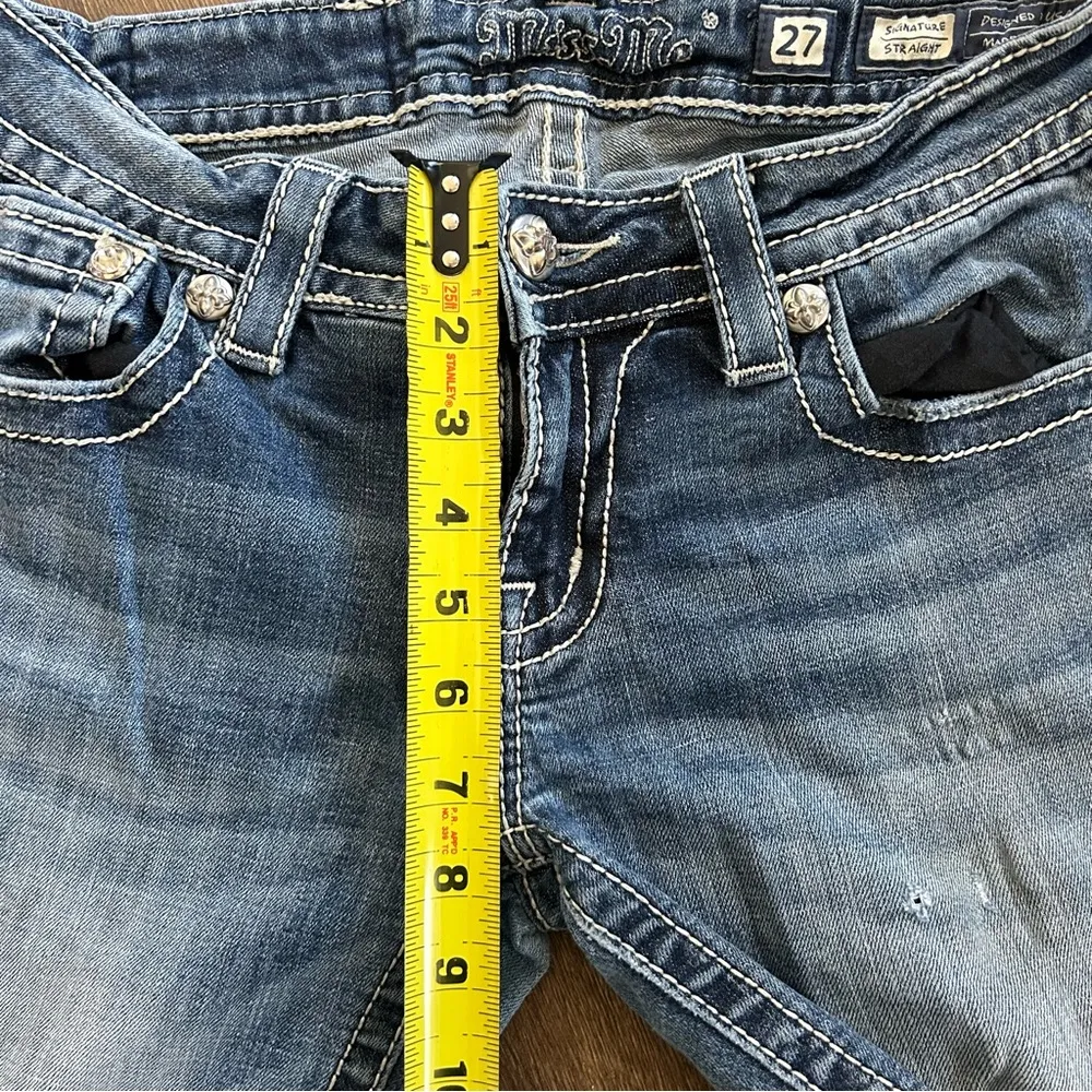 Miss Me Low Rise Straight Leg Embroidered Pocket Jeans 27 - Image 6