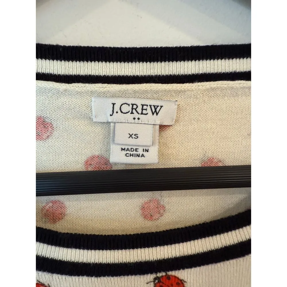 J.Crew Long Sleeve Lady bug Teddie Pullover Sweater Stripe Cream Women's Size XS Black - Image 5