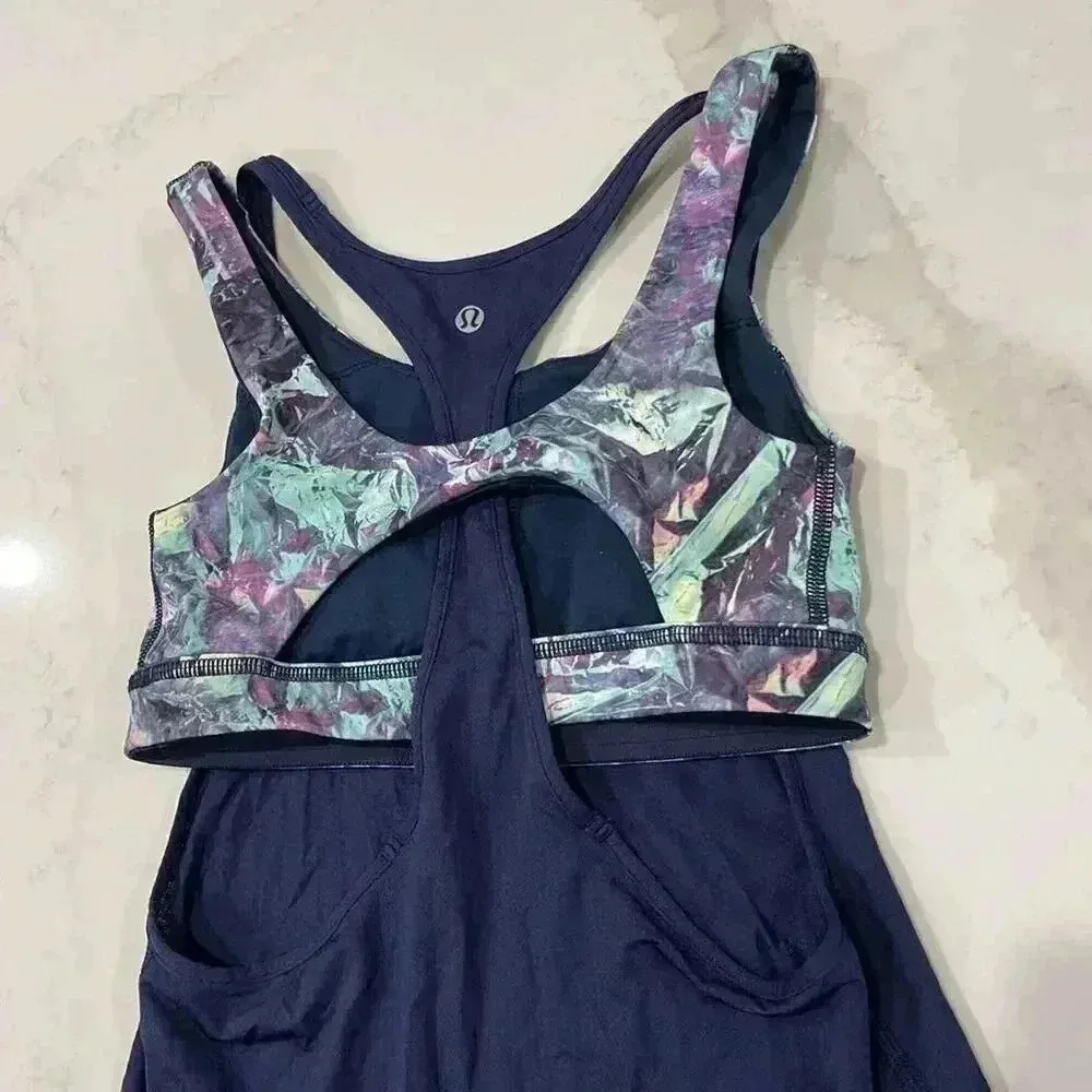 Lululemon All Sport Support Tank Navy Iridescent Multi Workout Bra Top Women's 2 - Image 4