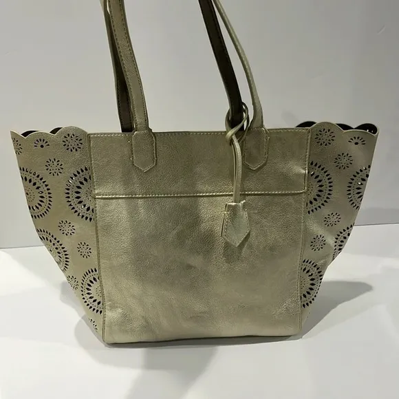 NWT Anthropologie Laser Cut Metallic Vegan Gold Tote - Image 1