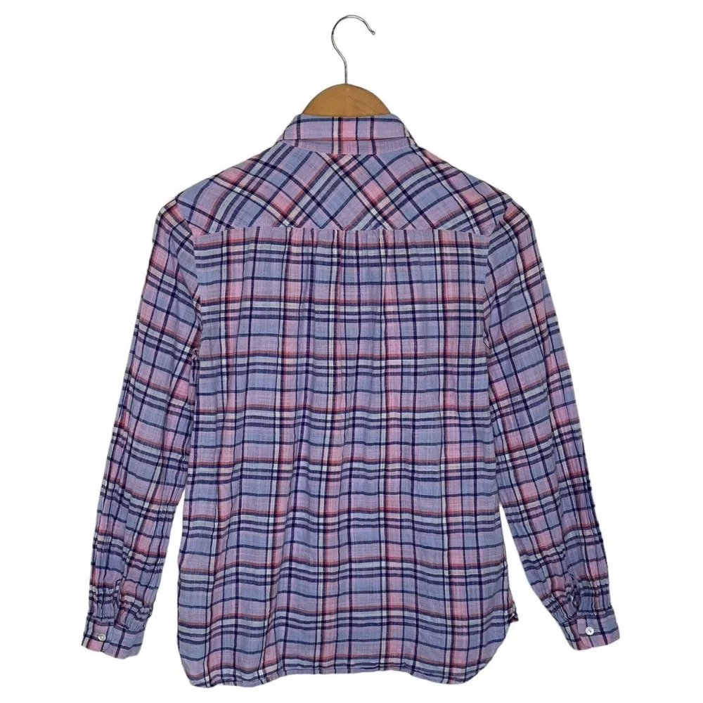 J Crew Top Womens 0 Plaid Cotton Button Up Long Sleeves Collared Purple - Image 5