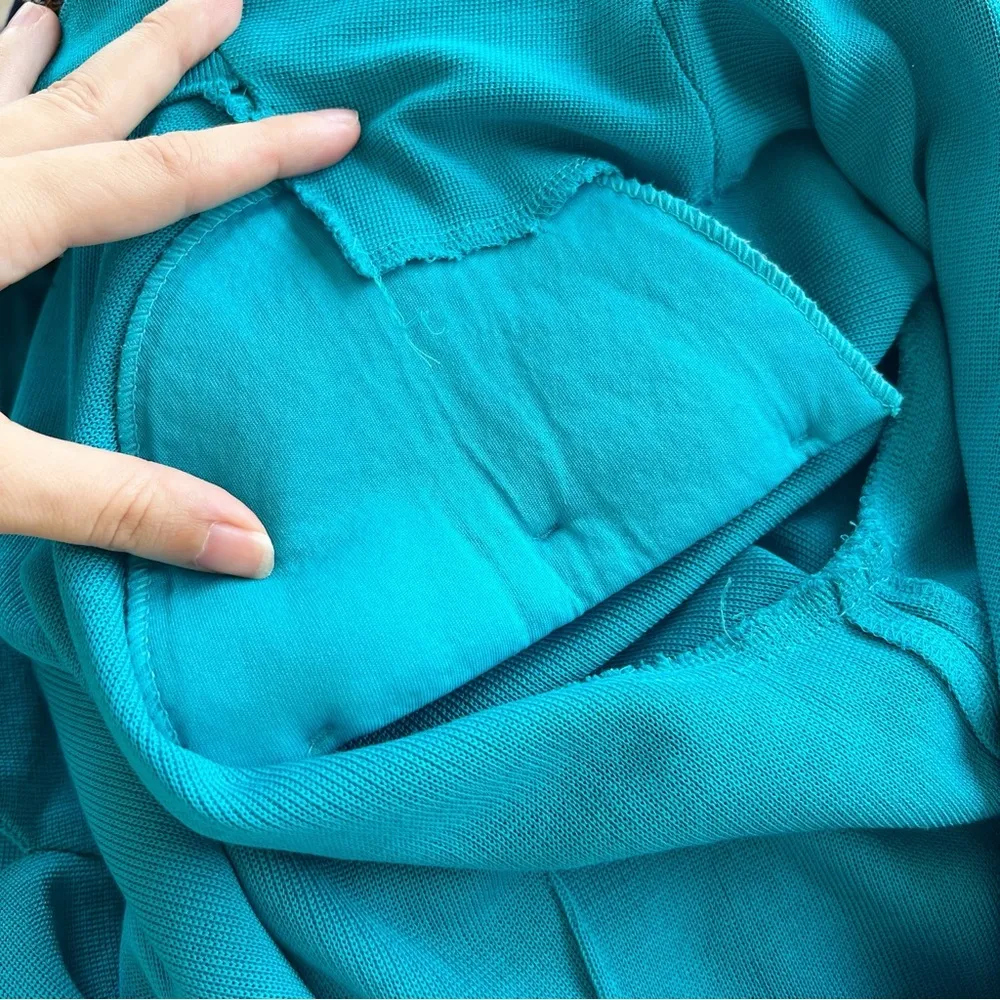 MISOOK • textured knit blazer jacket teal blue single button classic acrylic - Image 6