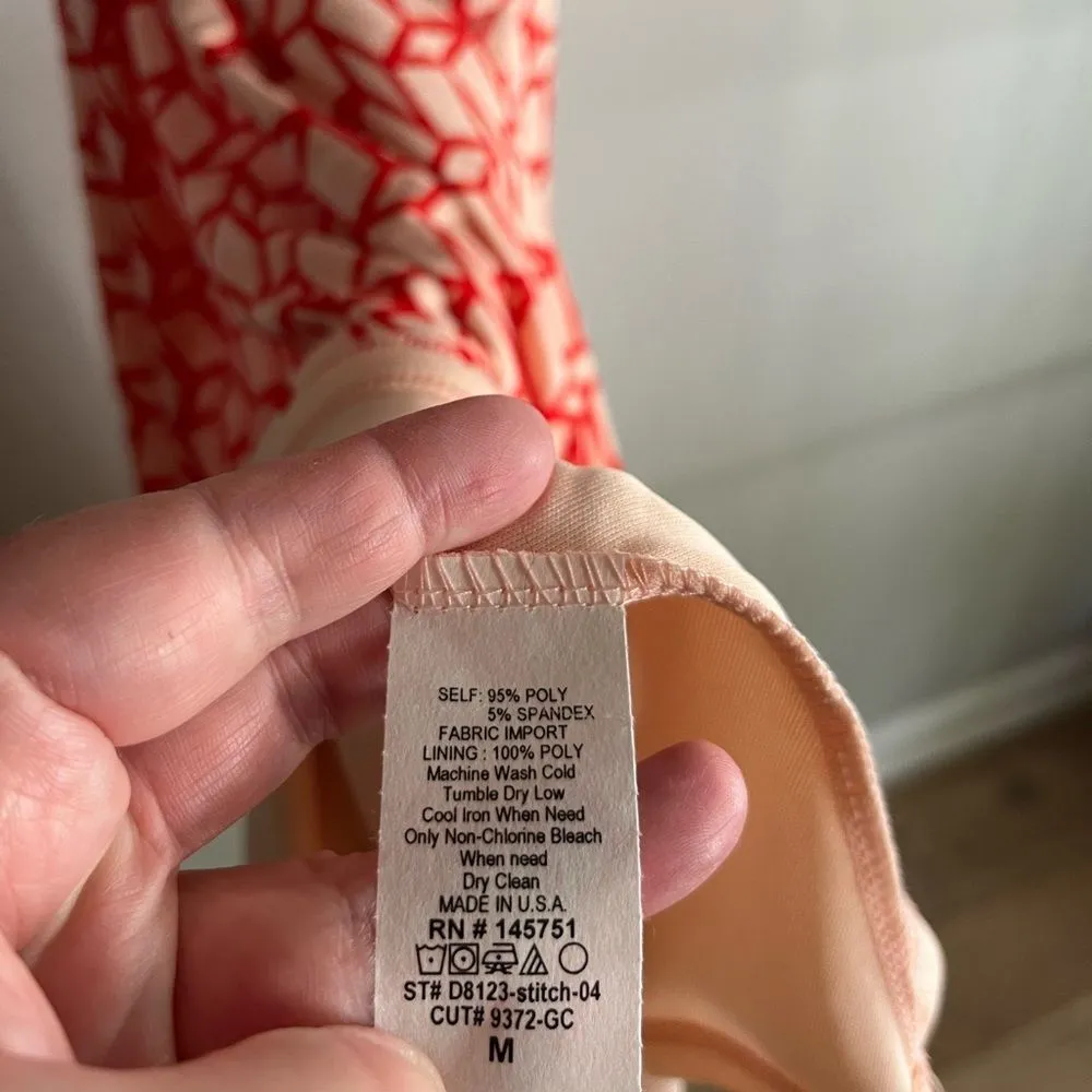 41 Hawthorn Red Geometric Print Wrap Dress M Long Sleeve Belted Knit Size M - Image 6