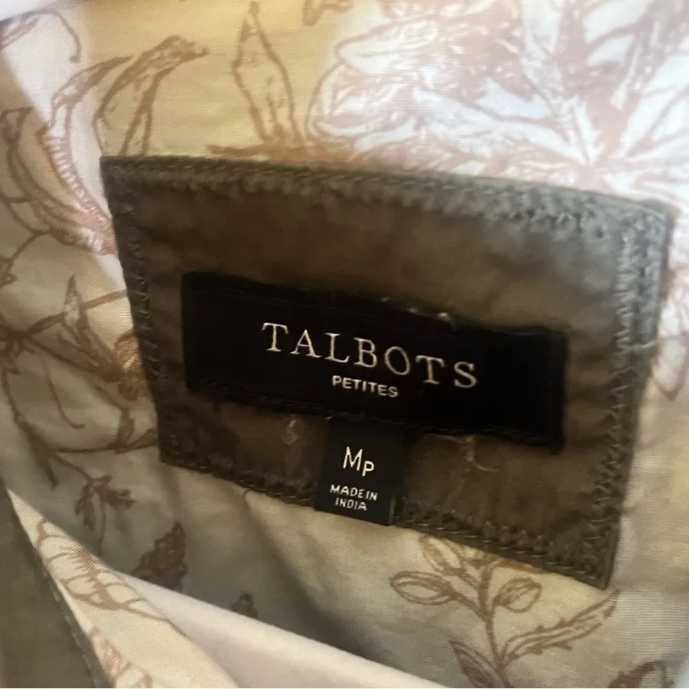 Talbots Green Safari Cropped Trench Cotton Coat Medium Petite - Image 3