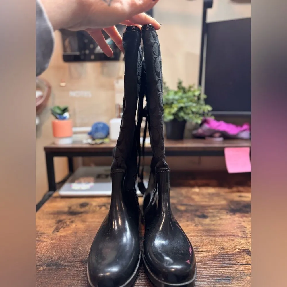 Coach Black Logo Rain Boots size 8‎ - Image 9