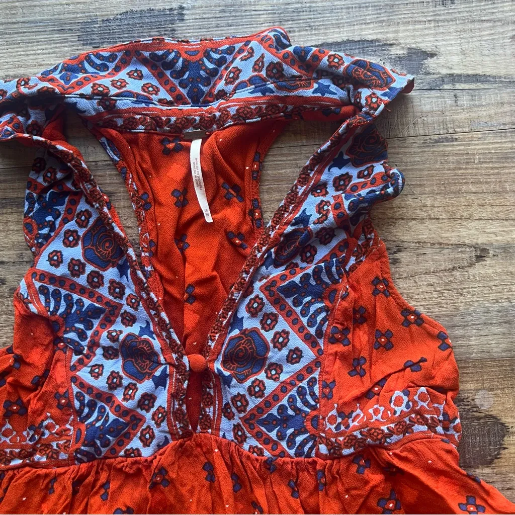 Free People Womens Charlotte Tunic Top Rust Orange Collared Sleeveless Size XS - Image 3