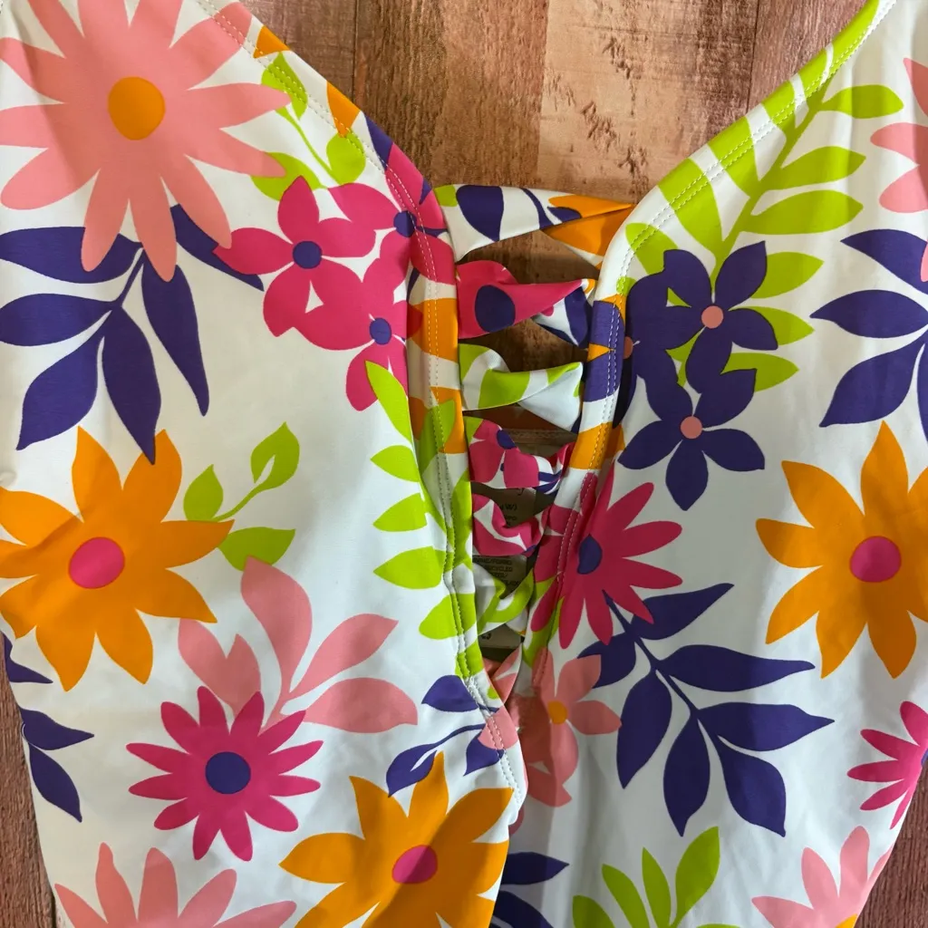 Terra & Sky White Floral One Piece Swimsuit Size 0X (14W)‎ - Image 3