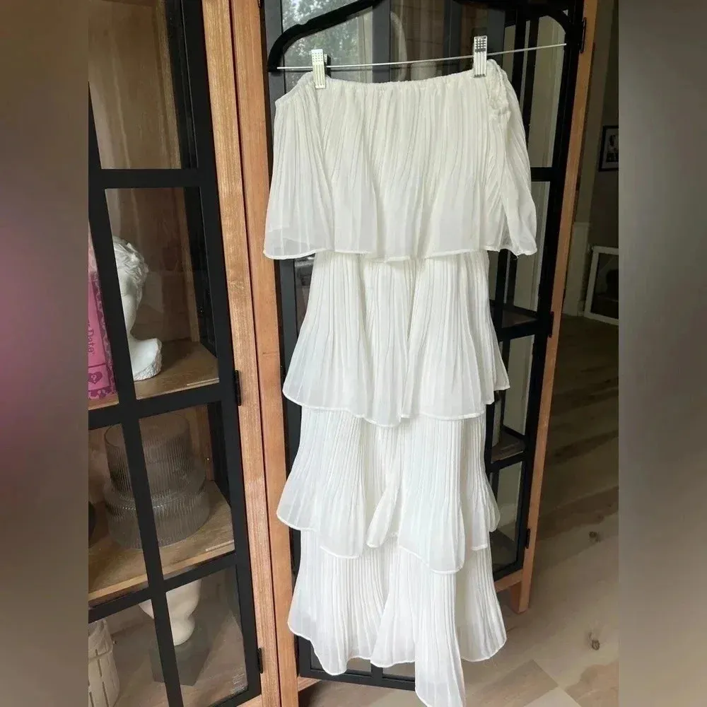 Lulus Gala Ready Off Shoulder Ruffle Midi Dress pleated bridal tiered engagement - Image 2