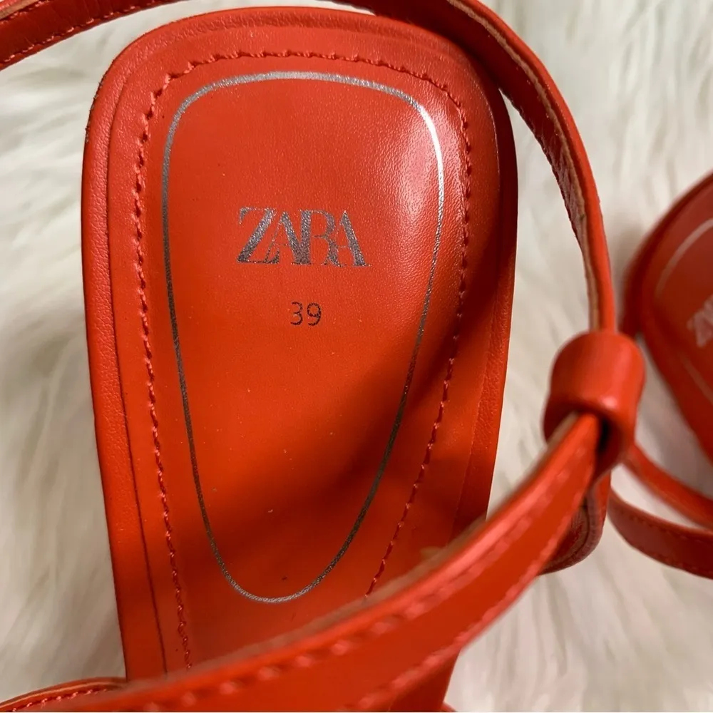 Zara Orange Strappy Square Toe High Heels Size 39 Bright - Image 5