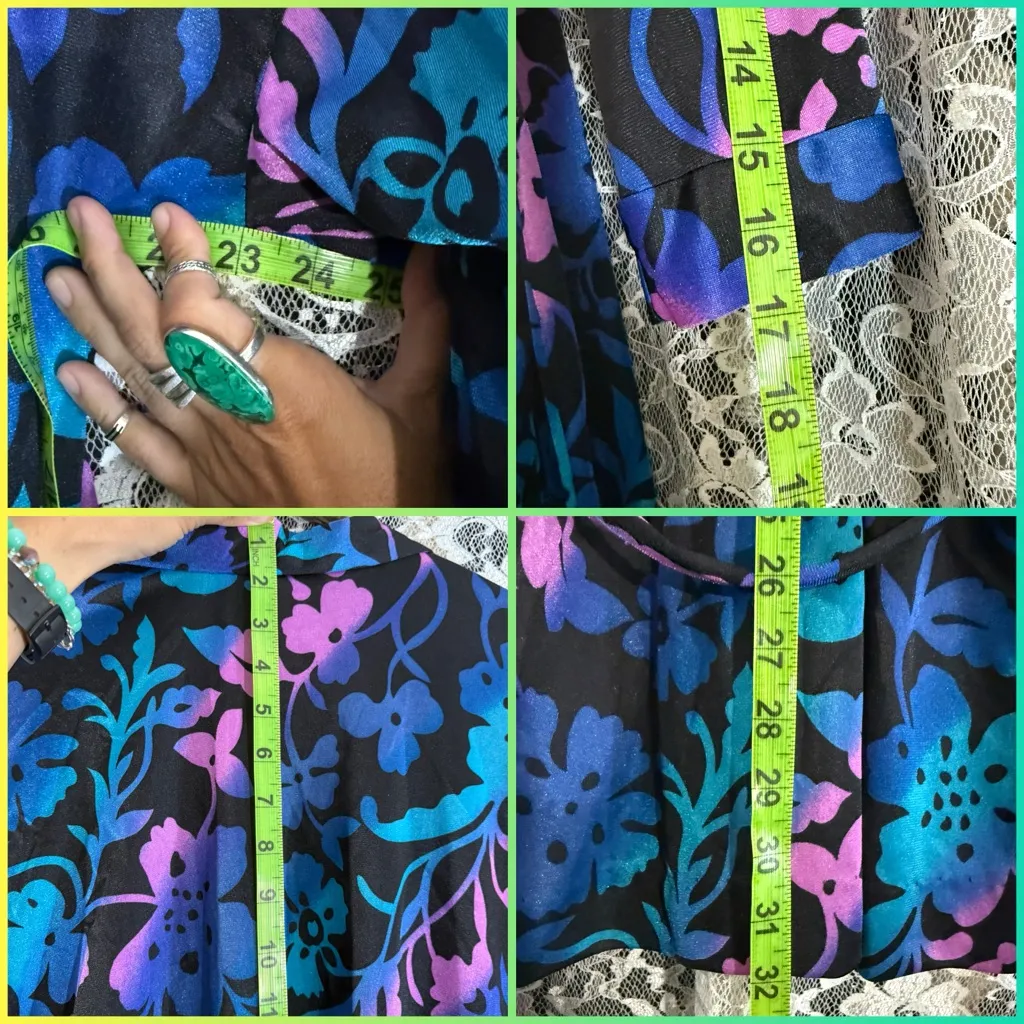 Vintage perfection fit by Roxanne Floral Wrap Blouse beach cover up medium / sm Black - Image 6