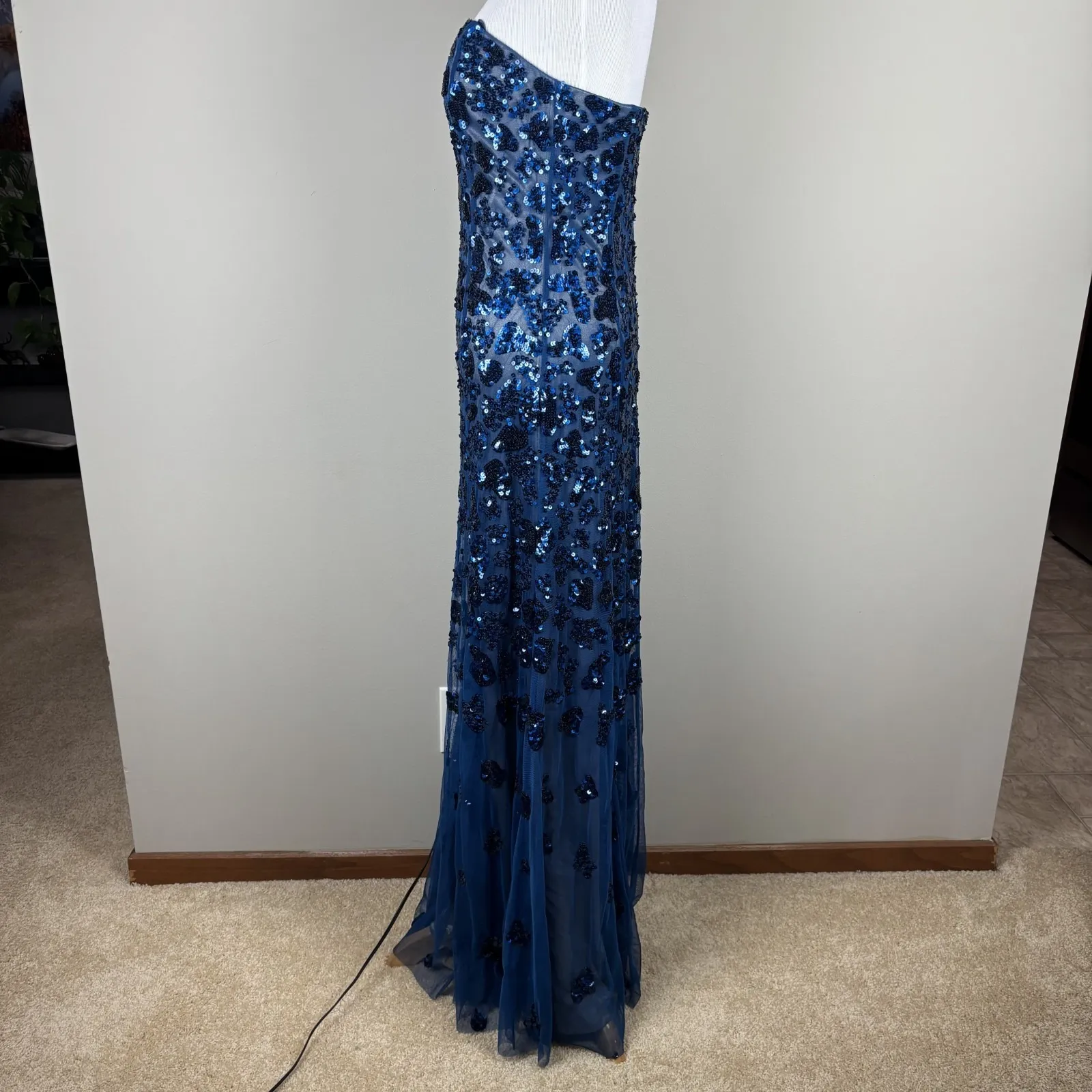 Cache Sequin Gown Dress 2 Blue Strapless‎ Mesh Tulle Romantic Lined Vintage Y2K - Image 10