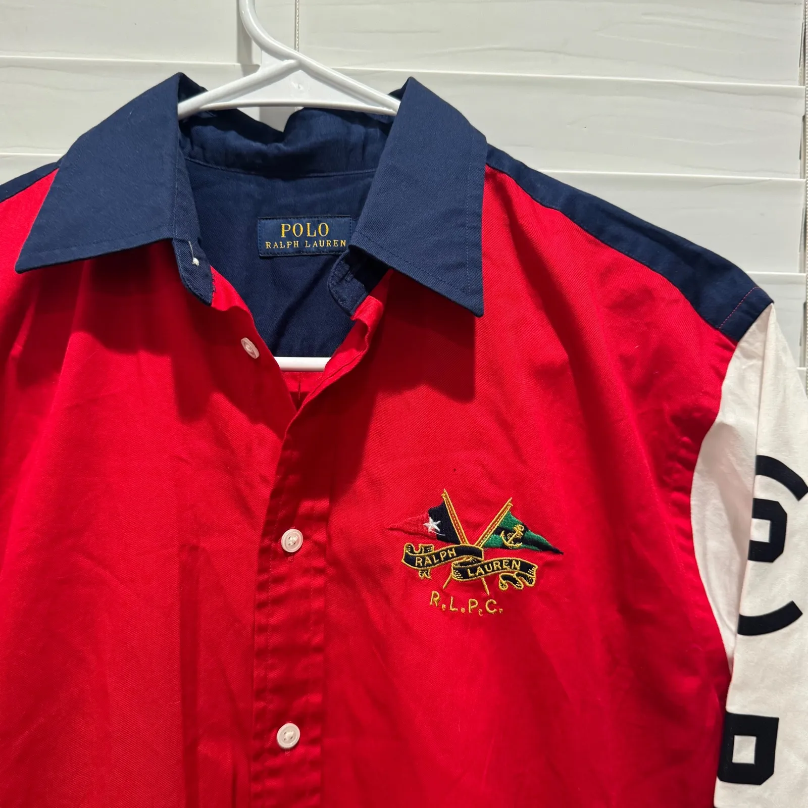 Ralph Lauren Polo Colorblock Shirt Dress Navy Red White Logo Embellished Size 0 - Image 3