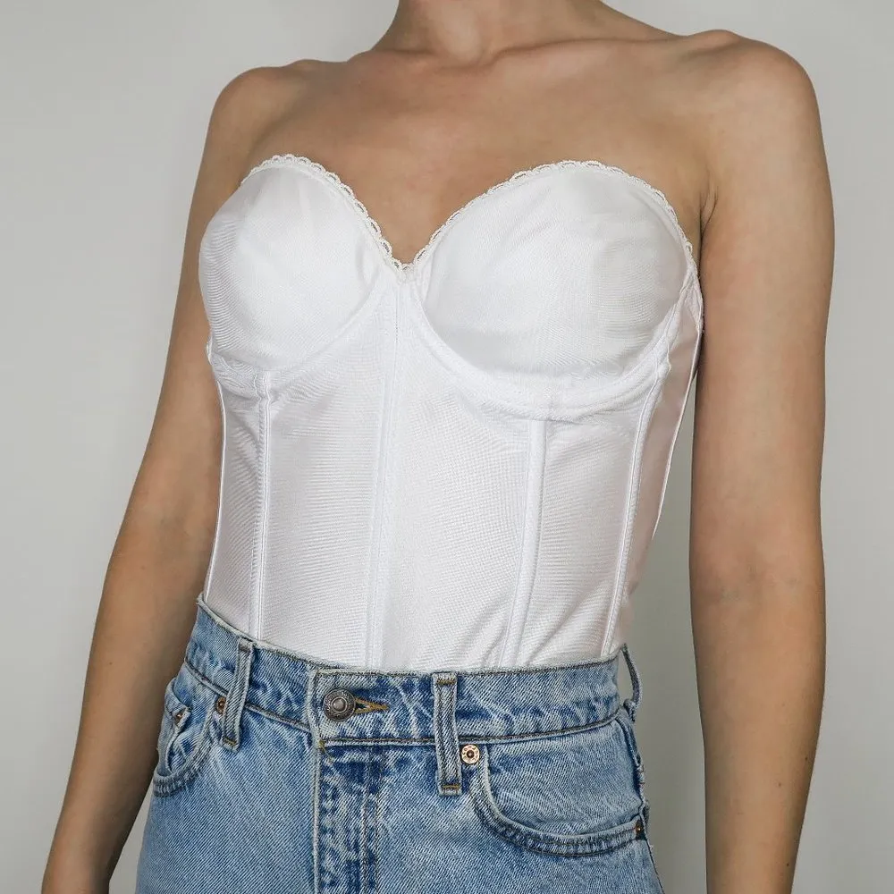 Vintage Empire Intimates White Satin Long Line Bustier Corset Bra Top Size undefined - Image 2