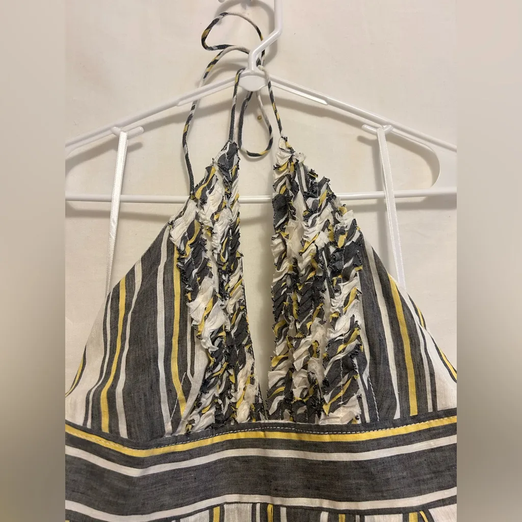 J. Crew Sylvan Halter Dress Backless Striped Ruffles‎ Linen/Cotton Size 14 - Image 2