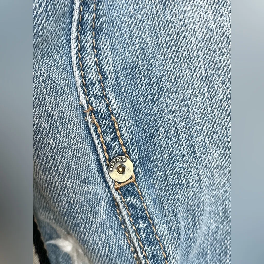 Pistola Brando Star Embroidery Cropped Denim Jacket Zodiac Wash - S - Image 14